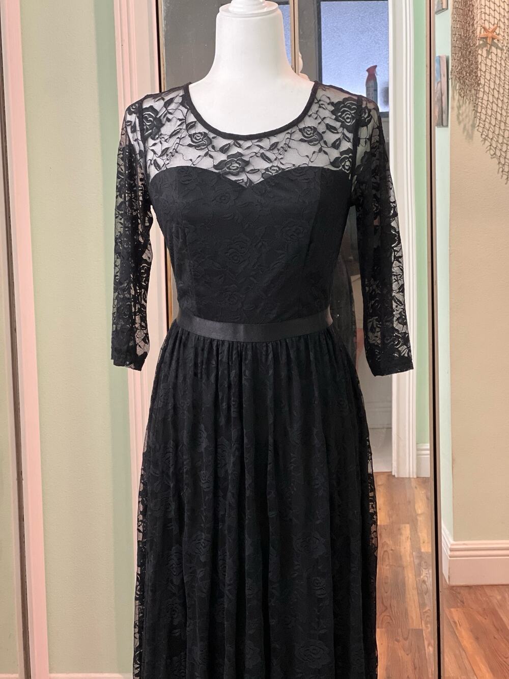 Wedtrend Women's Small Floral Black Lace Long Dress Prom bride wedding formal